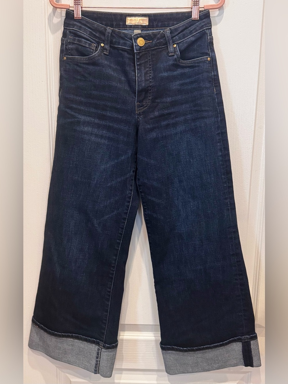Kut from the Kloth Dark Blue Wide Leg Cuffed Meg Jeans - Picture 4 of 11